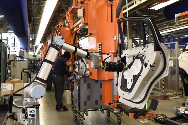 Automotive Manufacturing With Collaborative Robot Concept.